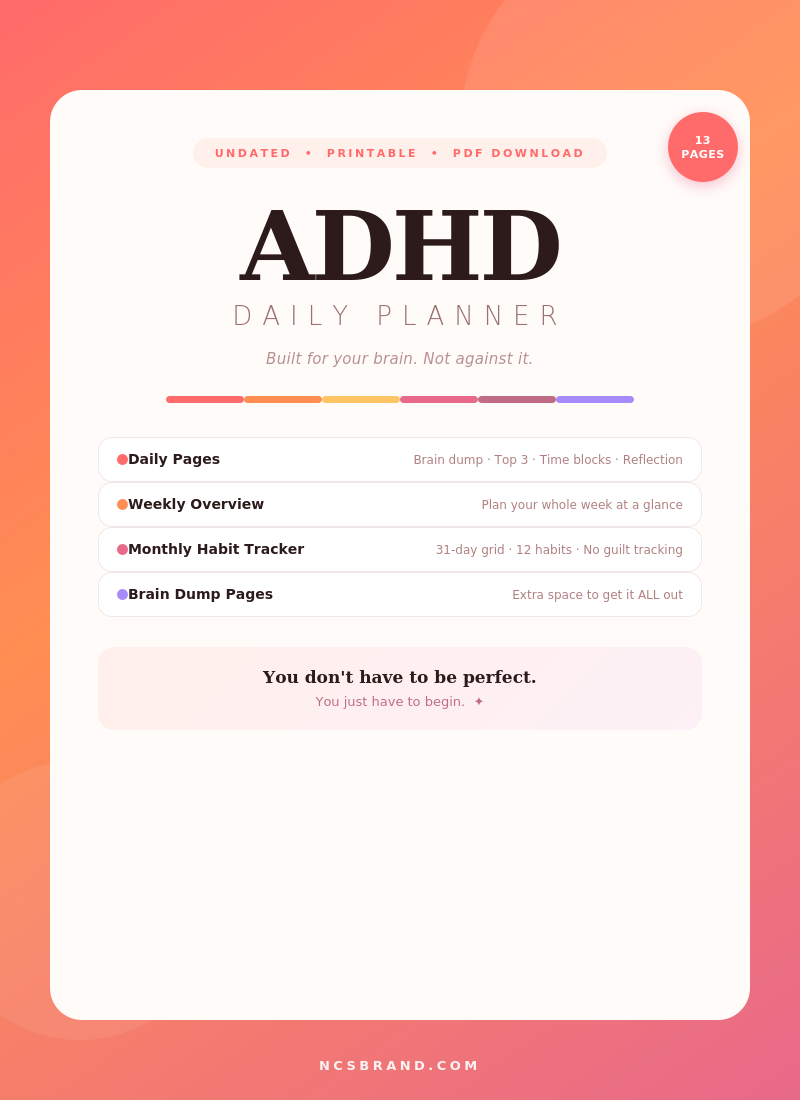 ADHD Daily Planner Printable PDF | Undated Planner for Focus & Productivity