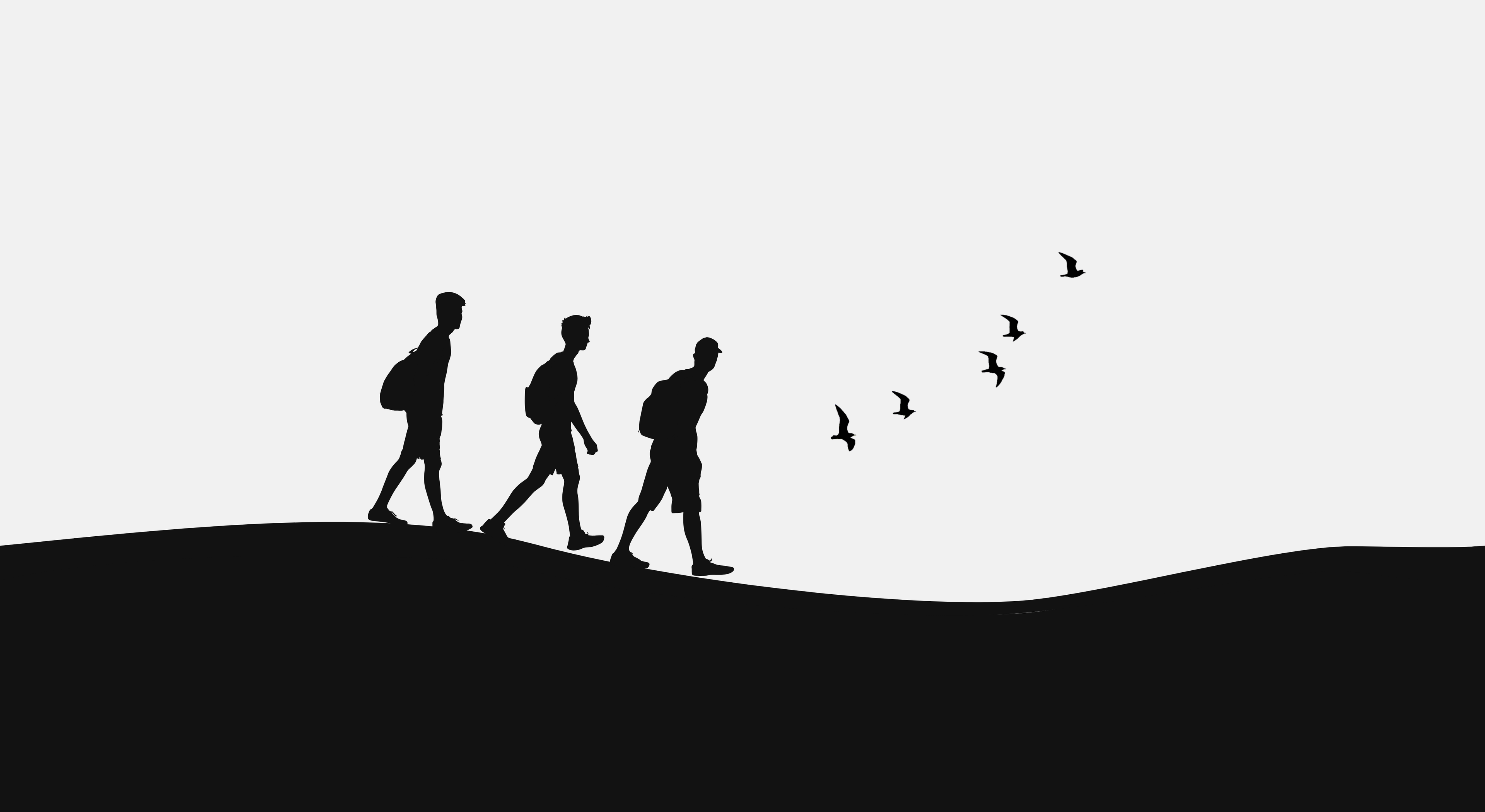 A group of friends following birds