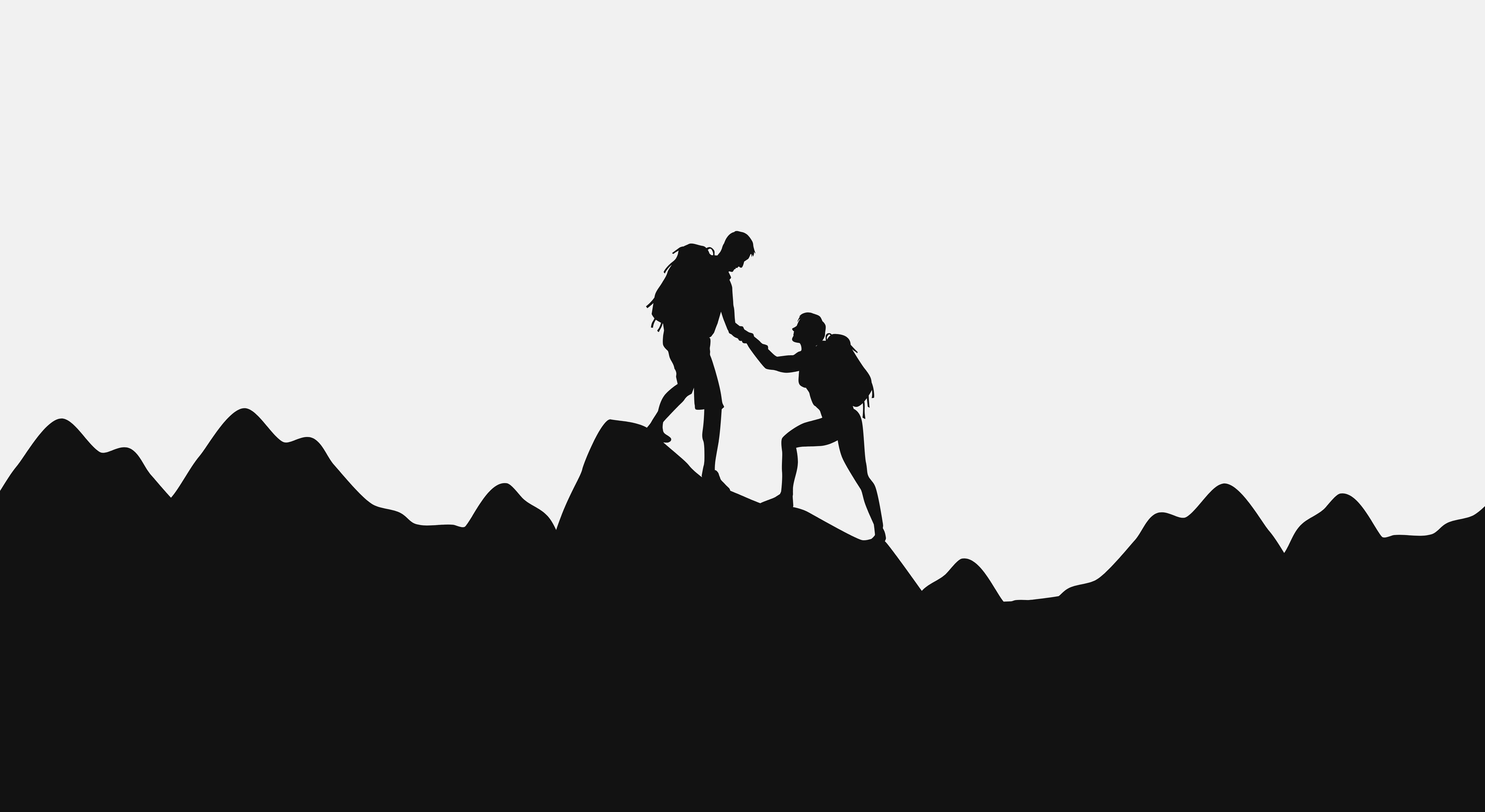 People Helping Each Other Up a Mountain