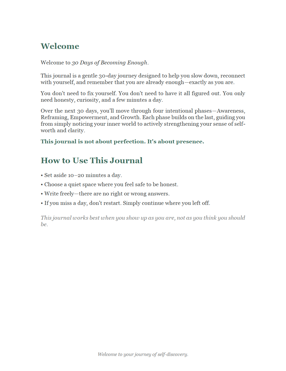 30 Days to Becoming Enough - Guided Journal